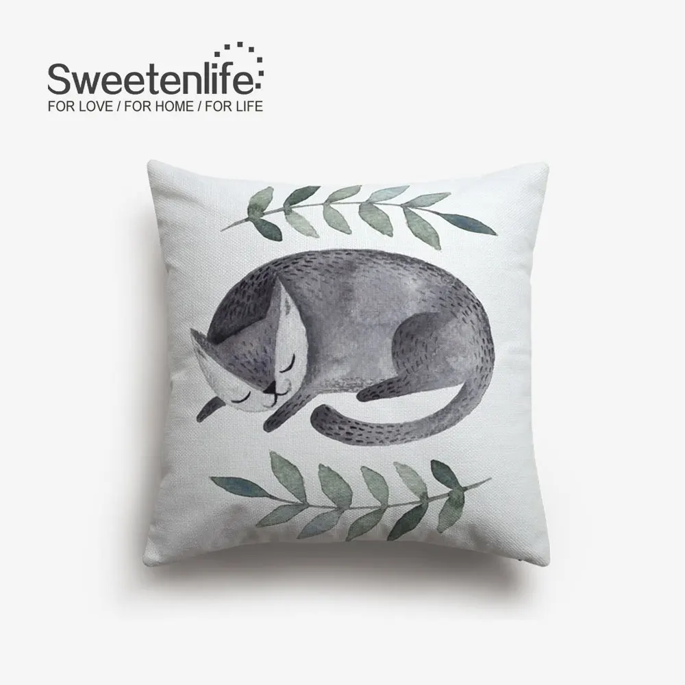 Sweetenlife акварель милые бегущая лиса Чехлы зеленого цвета с узором в виде листьев, Подушка для стула, 45x45 см/30x50 см наволочки Декор