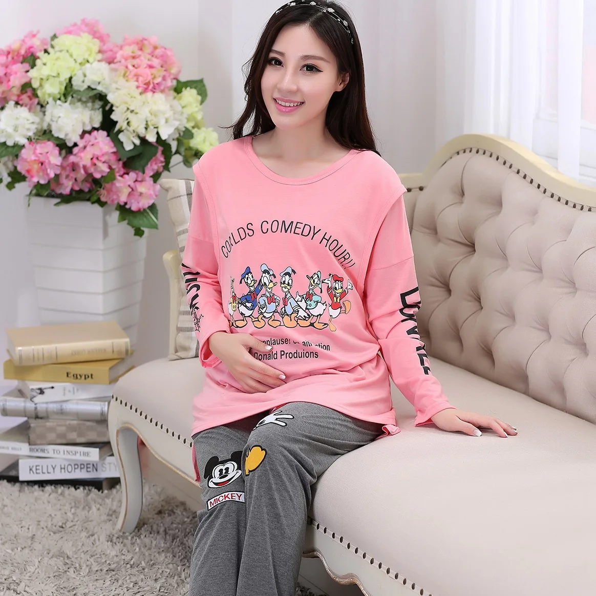 Весенне осенняя одежда с длинным рукавом для беременных хлопковые пижамы