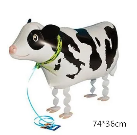 cow 1 шт., прогулочные воздушные шарики в виде животных, милые шарики для кошек, собак, кроликов, панды, динозавра, тигра, шары для домашних животных, вечерние шары для украшения дня рождения - Цвет: cow