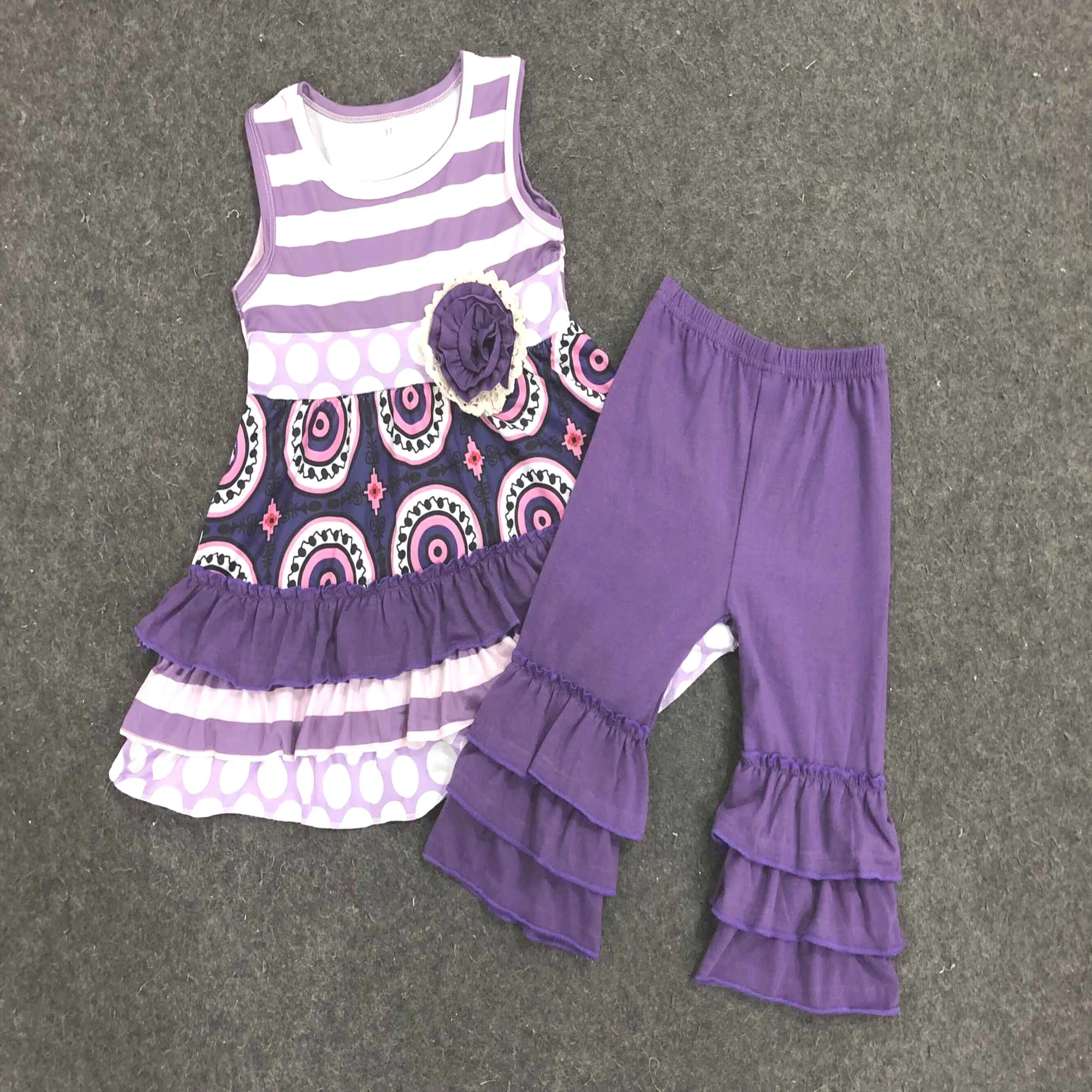 

high quality Mustard girl outfits lovely girls sleeveless 2pc with stripe