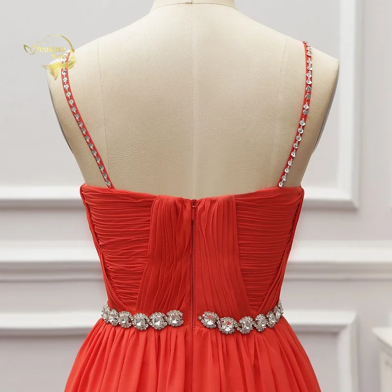 Vestido de festa Longo красные элегантные вечерние платья шифон Спагетти ремень бисер створки для женщин невесты Длинные Формальные Вечерние платья EV018