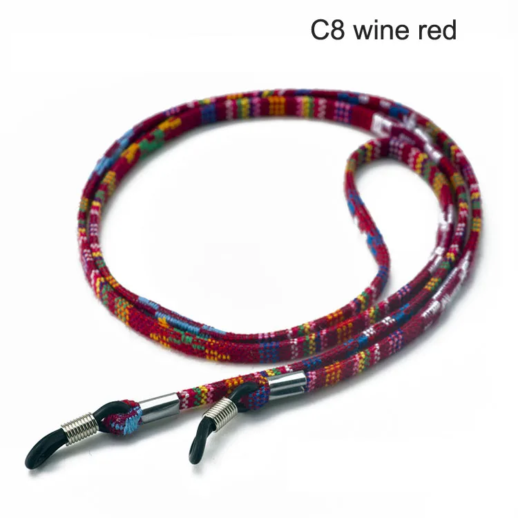 C8winered Модные Ретро солнцезащитные очки для очков хлопок шеи шнур Фиксатор ремень шнурок для очков держатель с хорошим силиконовым - Цвет: C8winered