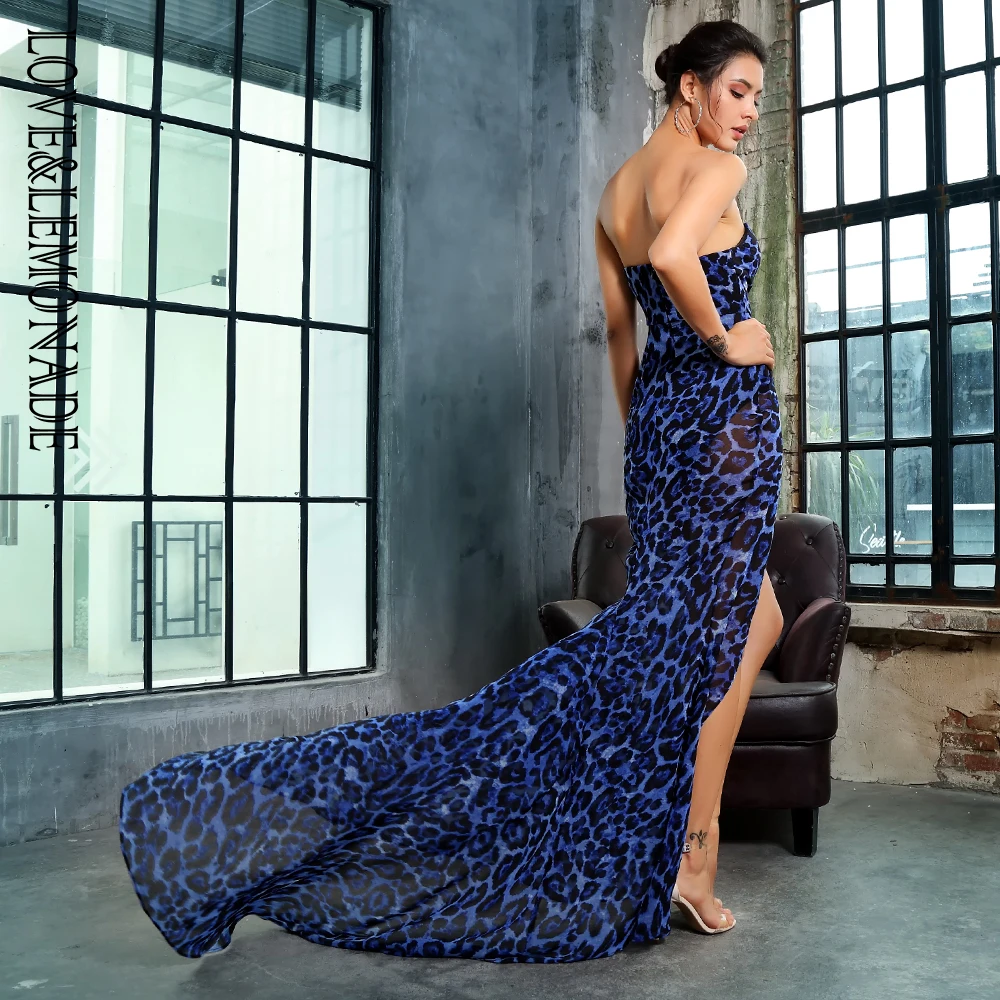 

LOVE&LEMONADE Deep V Neck Cross Leopard Chiffon Slim Long Dress LM81352 Summer Dress