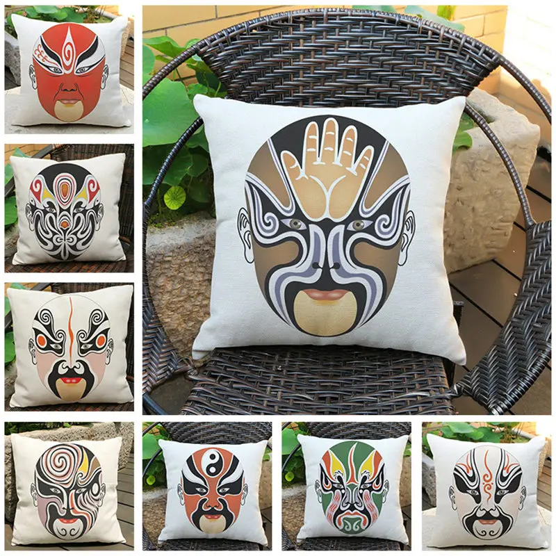 Creative Classical Peking Opera Mask Cushion Cover Decorative Pillowcase Chair safe Car Pillow Home Living Textile BZ-166 | Дом и сад