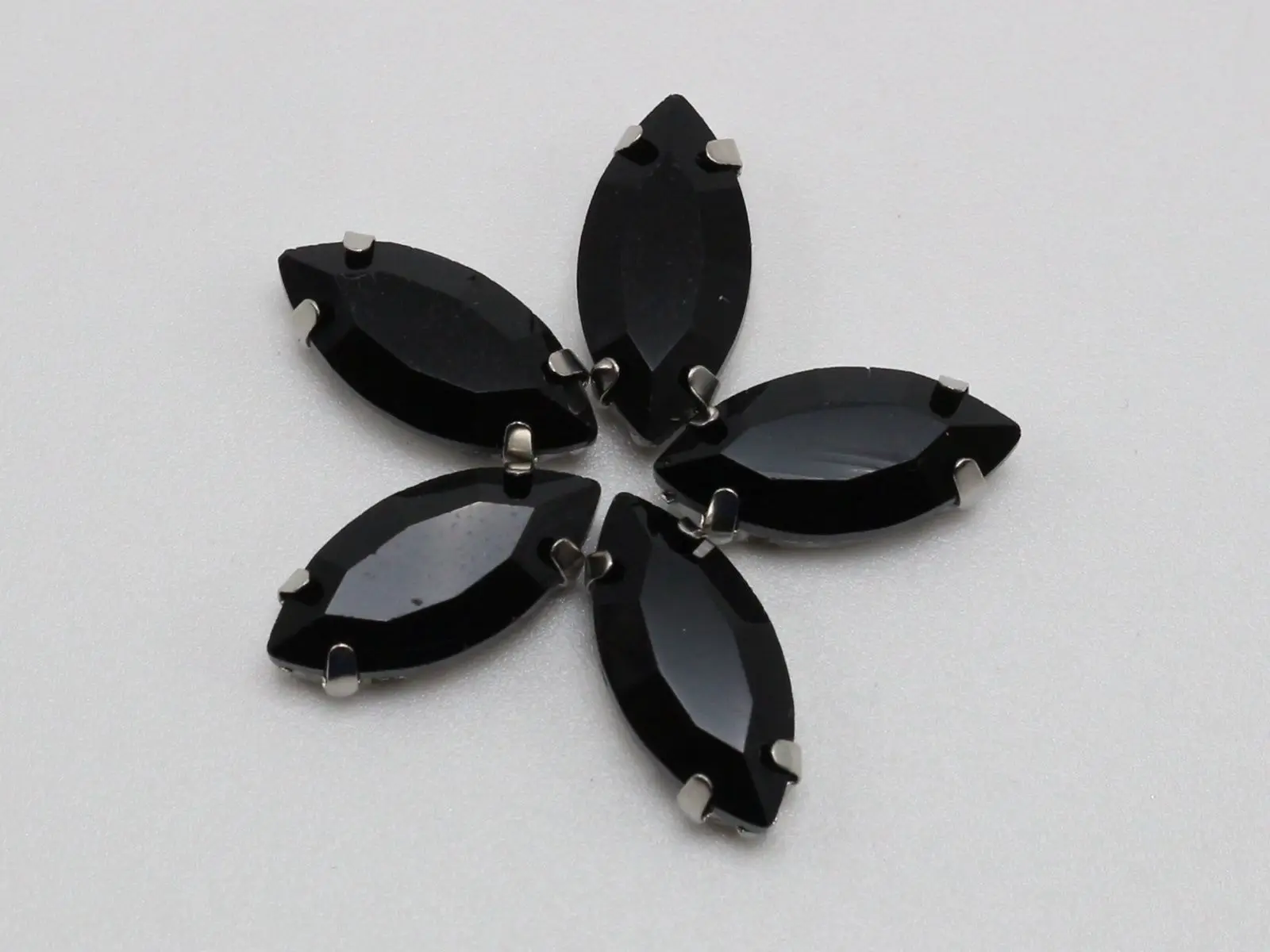

20 Black Crystal Glass Horse Eye Rose Montees 7X15mm Sew on Rhinestones Beads