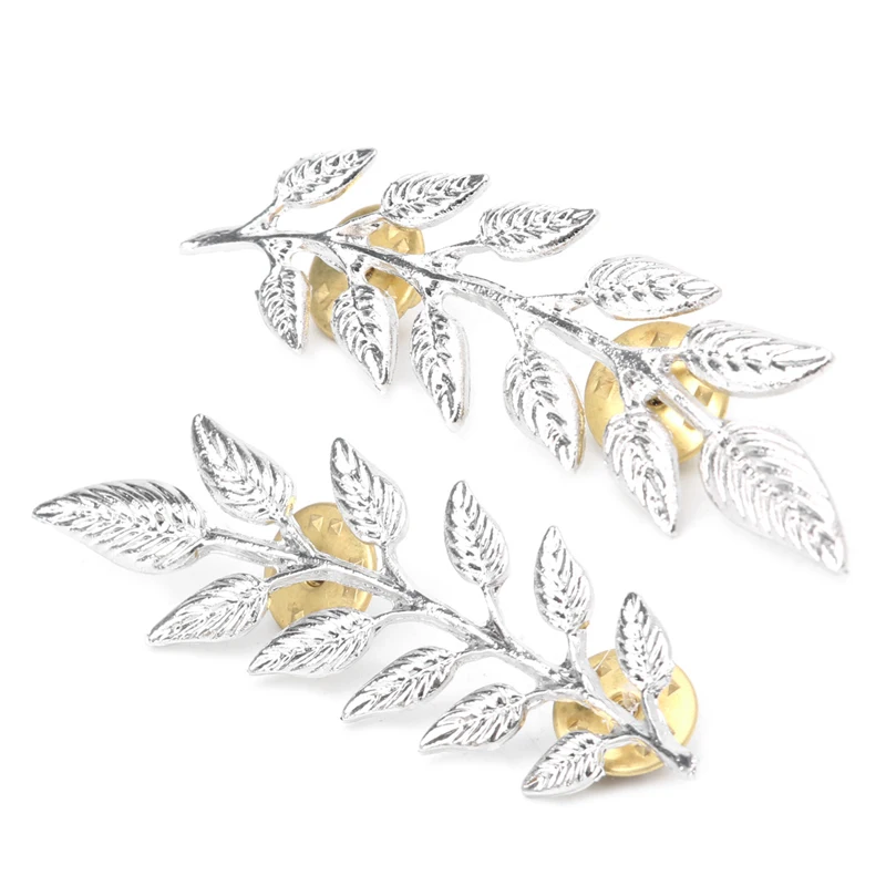 

1 Pair Vintage Wheat Leaf Branch Gold Silver Plated Neck Tip Brooch Collar Pin