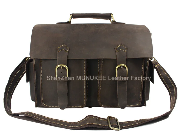 Vintage Crazy Horse Genuine Leather Men Messenger Bags Leather Shoulder Bag Men Crossbody Bag Sling Casual Bag tote Brown