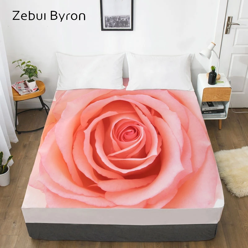 

3D Custom Bed Sheet With Elastic,Fitted Sheet Queen/King,Pink Rose Mattress Cover, 200/150/160/180x200 bedsheet,drop ship