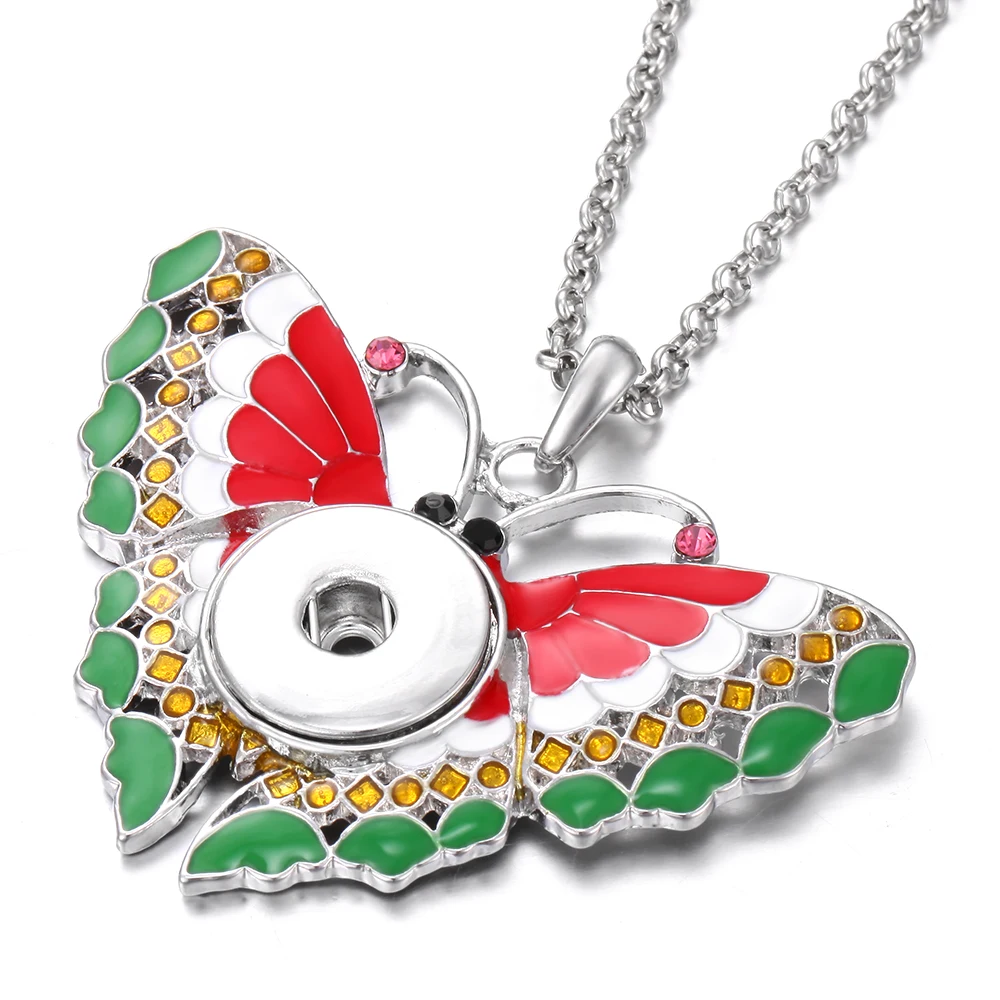 Новое ювелирное ожерелье с кнопкой 18 мм кнопки красочные бабочки для женщин