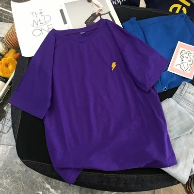 purple Женские летние футболки, хлопок, Harajuku Kawaii, вышивка, короткий рукав, Ulzzang, уличная одежда, camisetas verano mujer, Kpop Стиль, топы - Цвет: purple