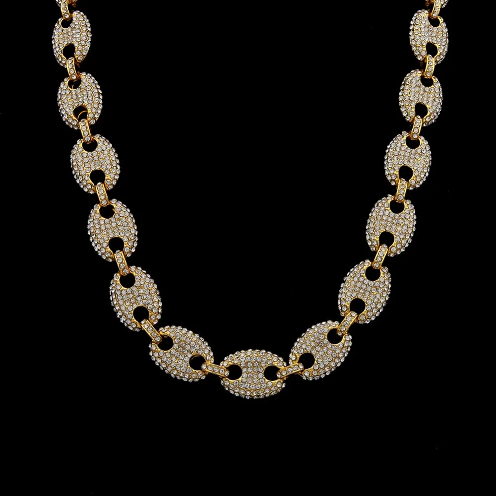Золотой Серебряный браслет-цепочка Iced out Bling женские хрустальные чешские камни Свинья Нос кофе Bean хип хоп звено браслеты браслет для мужчин