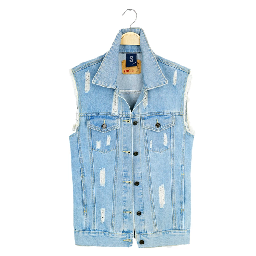 Джинсовый жилет C76301M Осенний женский средней длины без рукавов|sleeveless denim jacket|summer