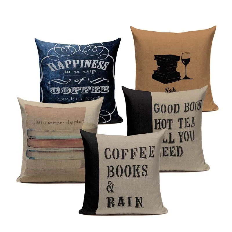 Чехол для подушки декоративная подушка сиденья автомобиля с надписью I love books Happy
