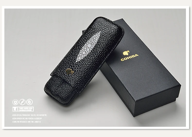 COHIBA аксессуары для сигар, кожаный чехол для путешествий, держатель для сигар, 2 трубки, Мини Портативный чехол для сигар с хьюмидором, чехол для сигарет с подарочной коробкой, CP-1019