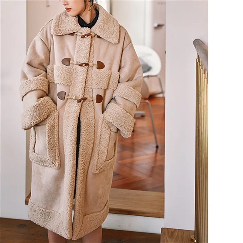 2018 зимнее женское Новое толстое длинное меховое пальто куртка с роговыми