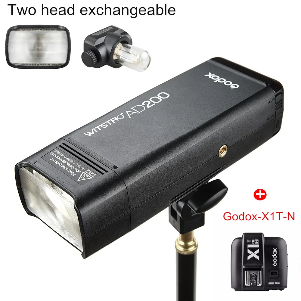 Godox AD200 200Ws 2,4G ttl вспышка стробоскоп 1/8000 HSS с аккумулятором 2900 мАч и голой лампочкой/Вспышка Speedlite для камеры Nikon sony - Цвет: Add Godox-X1T-N