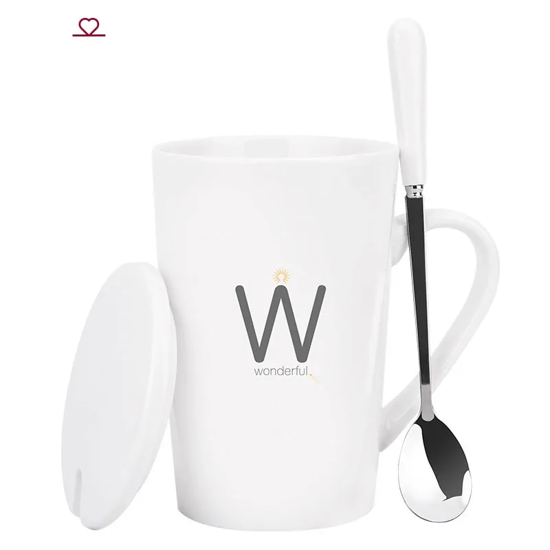 Креативная кофейная кружка 26 Английских Букв с крышкой фарфоровая Офисная чашка