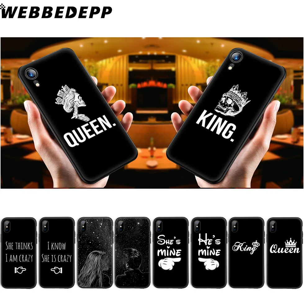 WEBBEDEPP Queen &amp King Couple Soft Silicone Case for iPhone 11 Pro Xr Xs Max X or 10 8 7 6 6S Plus 5 5S SE |