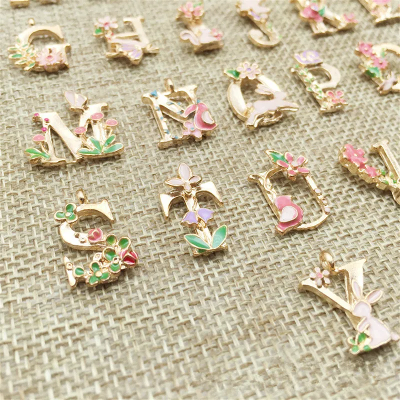 26 English Letters Alloy DIY Oil Drip Drop Ornament Cartoon Animals Flowers Alphabet Shape Hanging Gifts Party Decor Supplies | Дом и сад