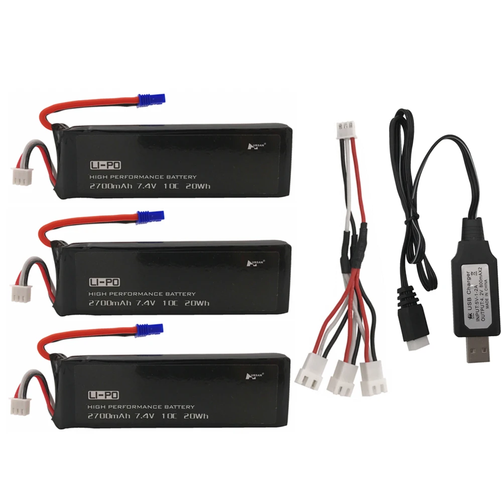Оригинальный аккумулятор Hubsan H501S 7 4 В 2700 мА/ч 10C для квадрокоптера H501C X4 с кабелем 1