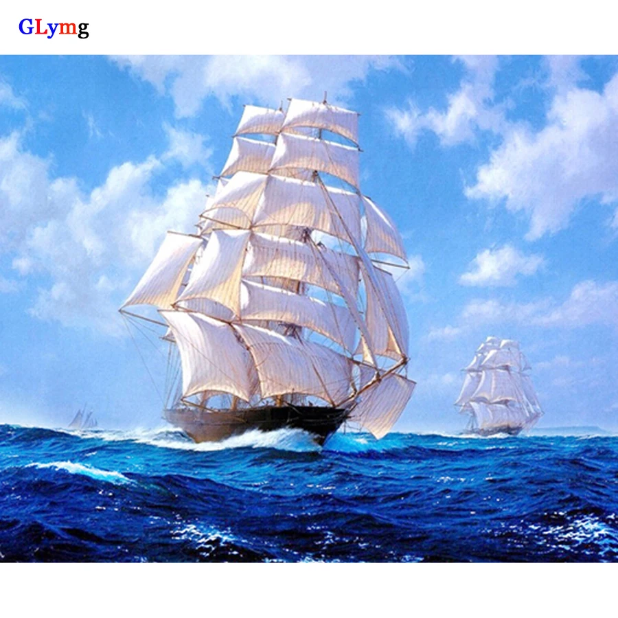 Glymg Diy Алмазная вышивка парусная лодка океанская картина крестиком корабль