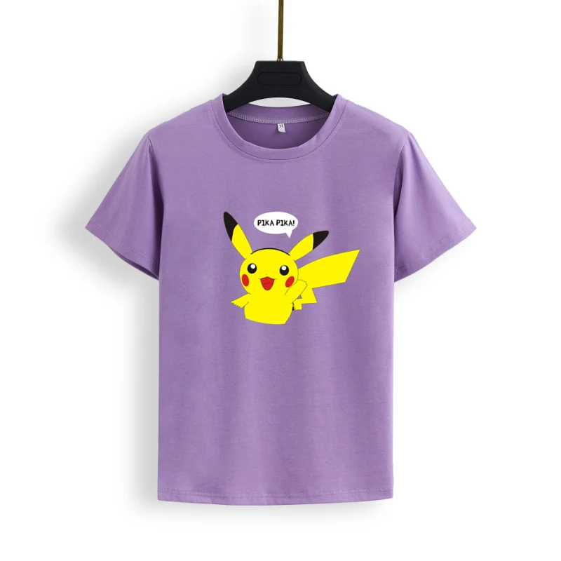 purple tee Осень, женские толстовки с капюшоном, водолазка с принтом Пикачу, толстовки Harajuku, модные кавайные топы, парные пуловеры с рисунком покемона - Цвет: purple tee