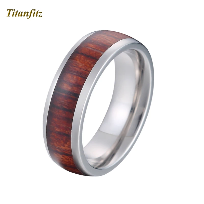 

Comfort Fit Fashion Jewelry Wood inlay titanium Rings men 6mm/8mm Anniversary Wedding Band Couple Rings for women