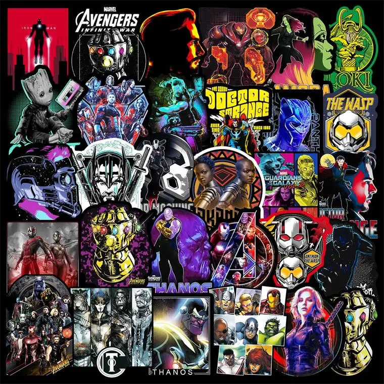 50 Pcs Stickers-A 50/100 шт Marvele наклейки "Мстители" для ноутбука, автомобиля, холодильника, чемодана, гитары, мотоцикла, наклейка с велосипедом на стену, супергерой, аниме наклейка, упаковка - Цвет: 50 Pcs Stickers-A