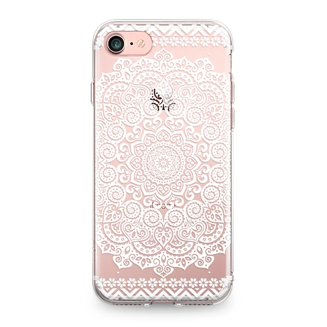 Soft TPU Phone Case for Iphone 7 7Plus Fashion Beautiful Floral Half Transparent Mandala White Lace Pattern Silicone | Мобильные