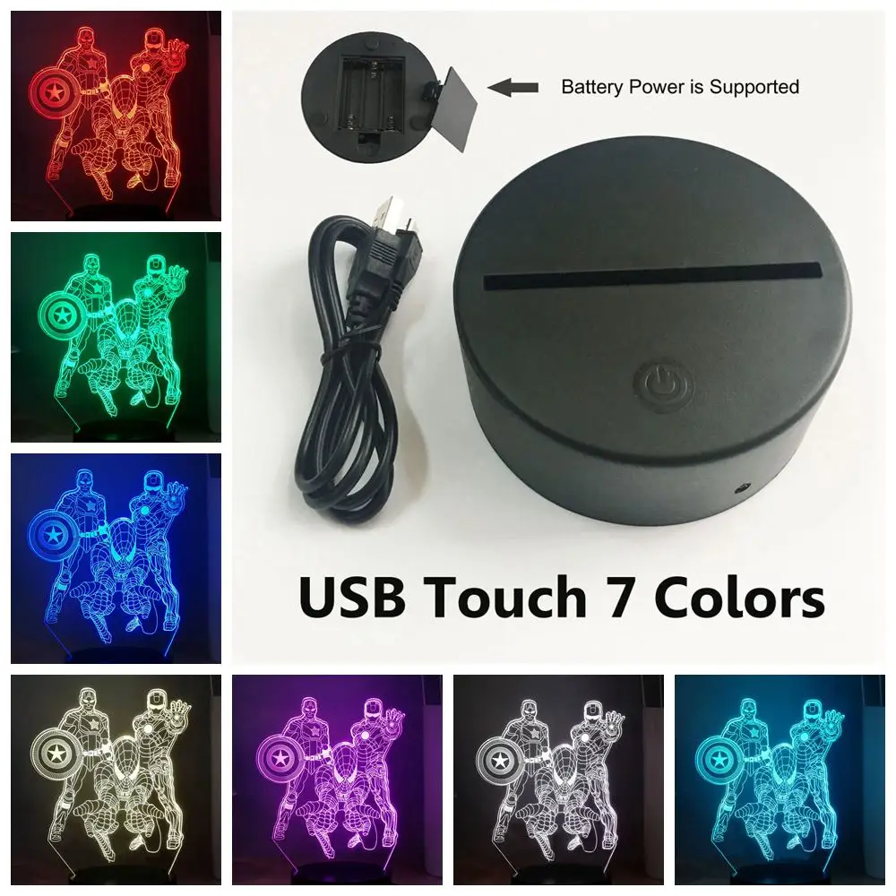 Touch One 7 Color СВЕТОДИОДНЫЙ 3D ночник герой Marvel Капитан Америка Человек-паук Tron человек разноцветный USB ВЫКЛЮЧАТЕЛЬ, настольная лампа подарок на день рождения детей - Испускаемый цвет: Touch One 7 Color