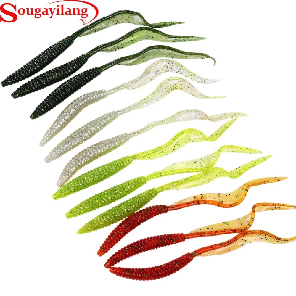 Sougayilang Новый комплект из 12 мягких приманок для рыбалки с длинным хвостом червя мормышкой морской минноу поппер гриб кормовая рыба Jig Trout Earthworm on.