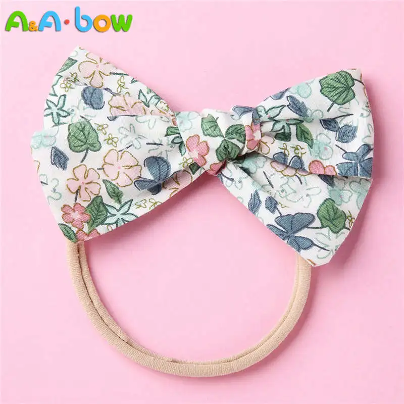 Headband 3 1 шт., повязка на голову с цветочным принтом и бантом, заколки для волос для девочек, милая эластичная нейлоновая повязка на голову с бантом, аксессуары для волос для маленьких девочек, заколки с цветами - Цвет: Headband 3