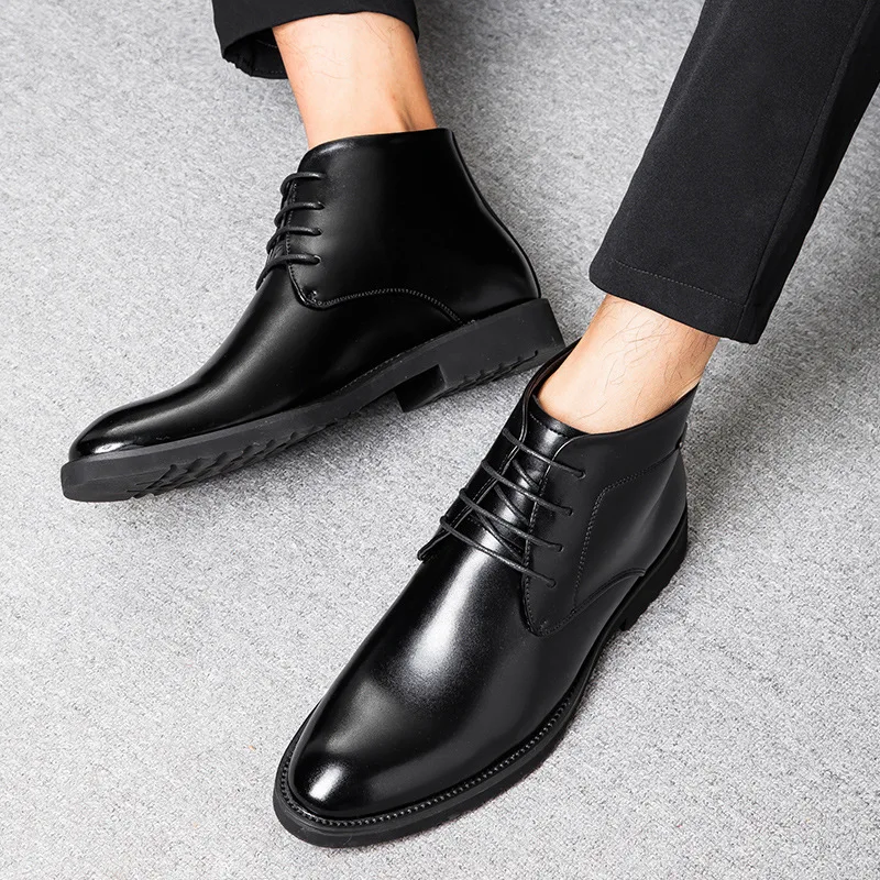 Осень зима Для мужчин мехом ботинки мартенс кружева UpPointed Toe Chelsea boots качество