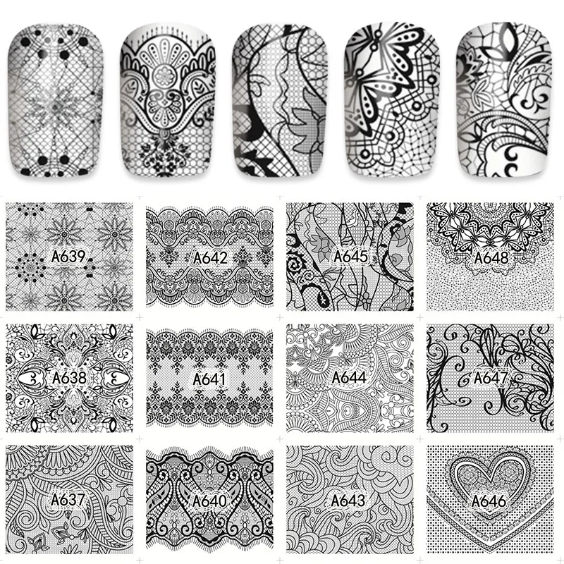 12 листов водная Наклейка украшения для ногтей наклейки тату полное покрытие