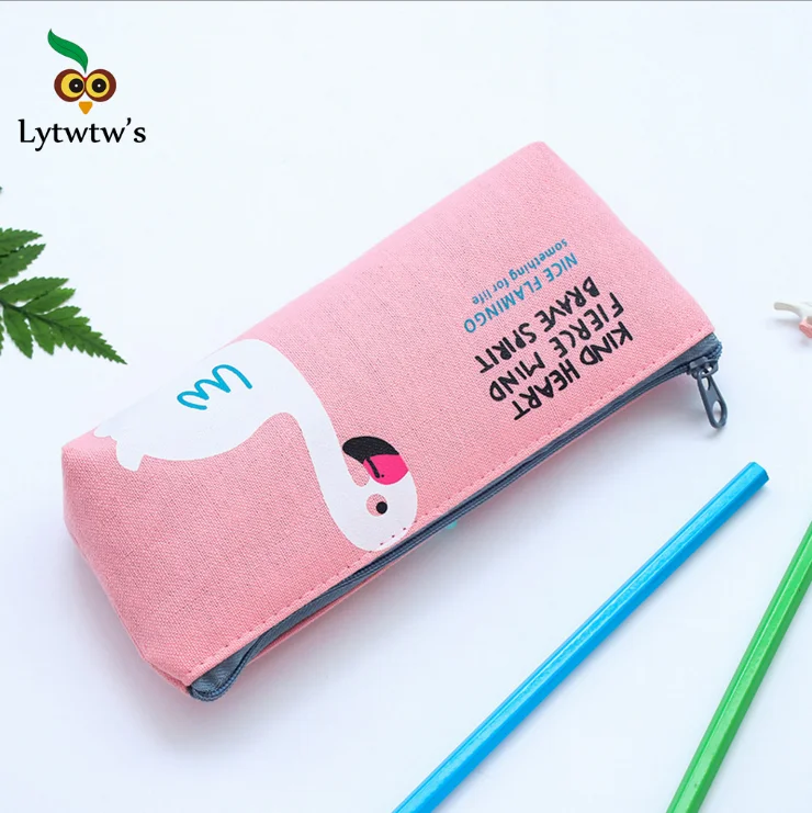 1 штука Lytwtw's Kawaii Flamingo Pen холщовый чехол для карандашей школы офиса стационарный