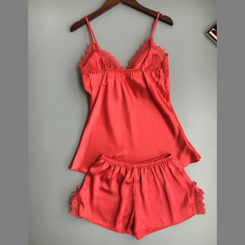 2 шт./компл. Женский сатиновый кружевной халат шорты ночная рубашка с треугольным