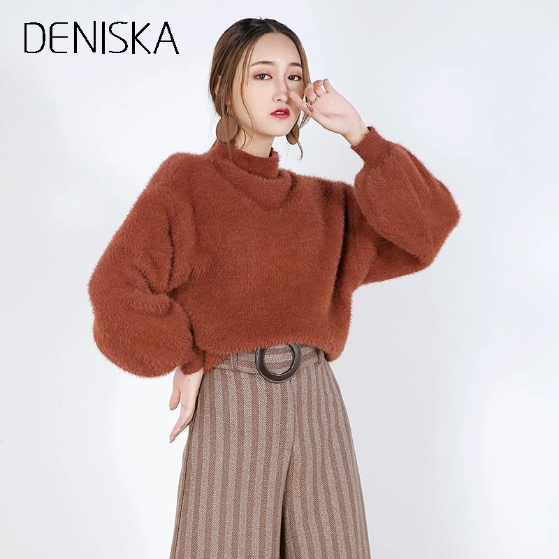 DENISKA 2018 осенний свитер модный Свободный мохер женский фонарь рукав половина