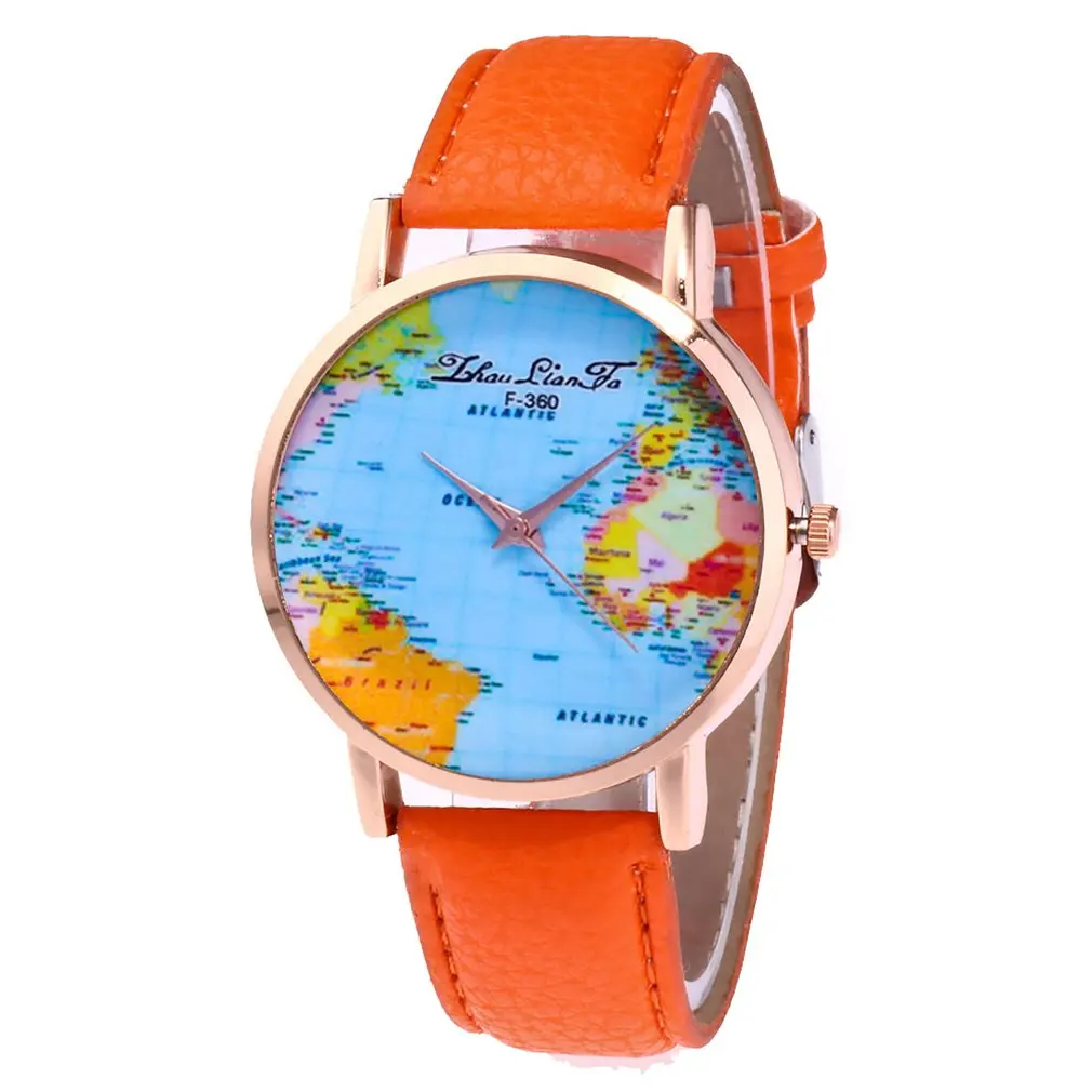 Женские Модные кварцевые часы для путешествий по всему миру с рисунком карты