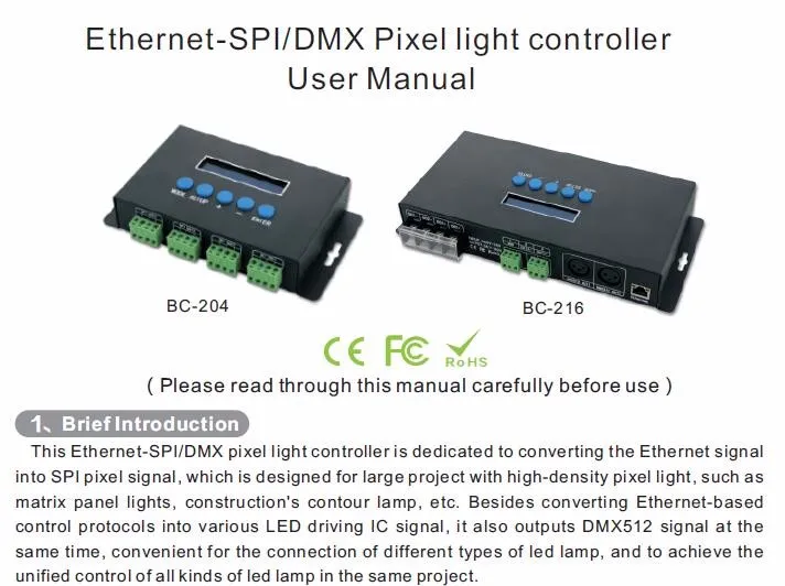 BC-216/BC-204 680 пикселей* 4CH светодиодный контроллер Artnet для SPI/DMX светодиодный светильник 340 пикселей* 16 каналов+ два порта(2x512