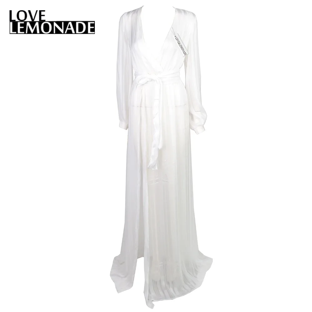 Белое длинное платье Love & Lemonade с треугольным вырезом и разрезом TB 8923|maxi dress|slit maxi