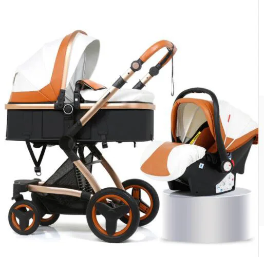 3 in 1 yellow white Bellec 3 в 1 коляска прогулочная машина может сидеть откидывающаяся Складная двусторонняя ударная Высокая Ландшафтная детская коляска - Цвет: 3 in 1 yellow white