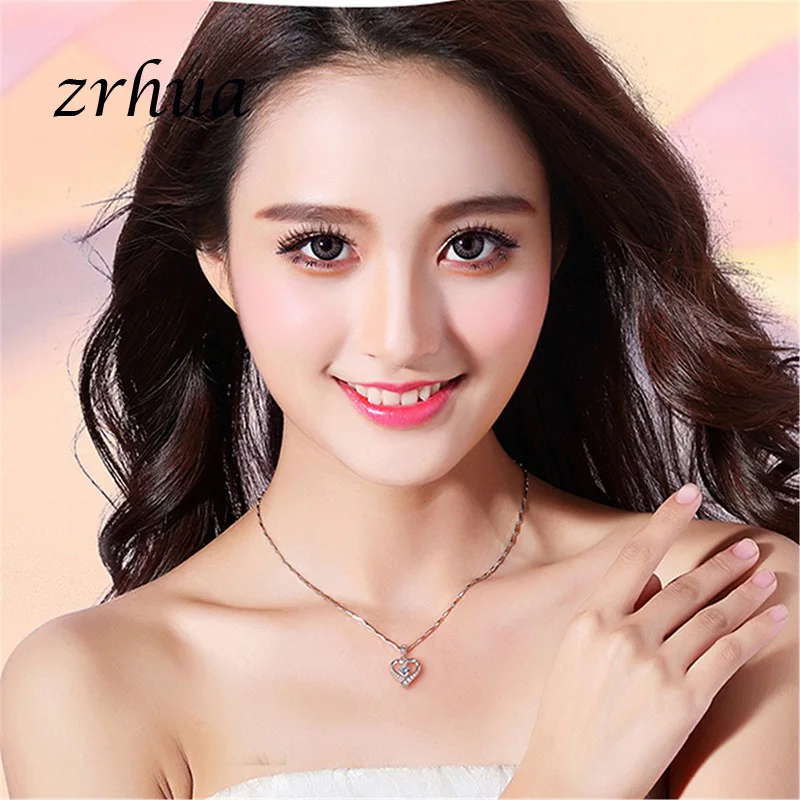 ZRHUA 925 пробы, серебряное ожерелье, цепочка, циркониевое сердце, подвески, ожерелье s для женщин, колье, высокое качество, свадебные ювелирные изделия