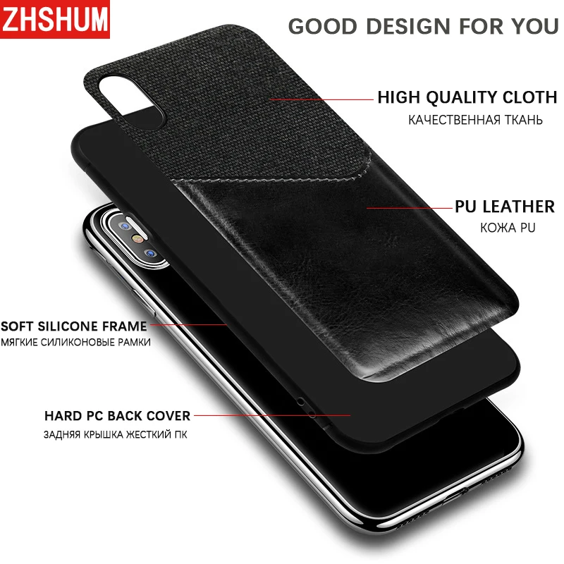 Luxury Cloth Case for Iphone XS MAX XR Leather PU Card Pocket Silicone Bumper 360 Full Back Cover Apple X S R |