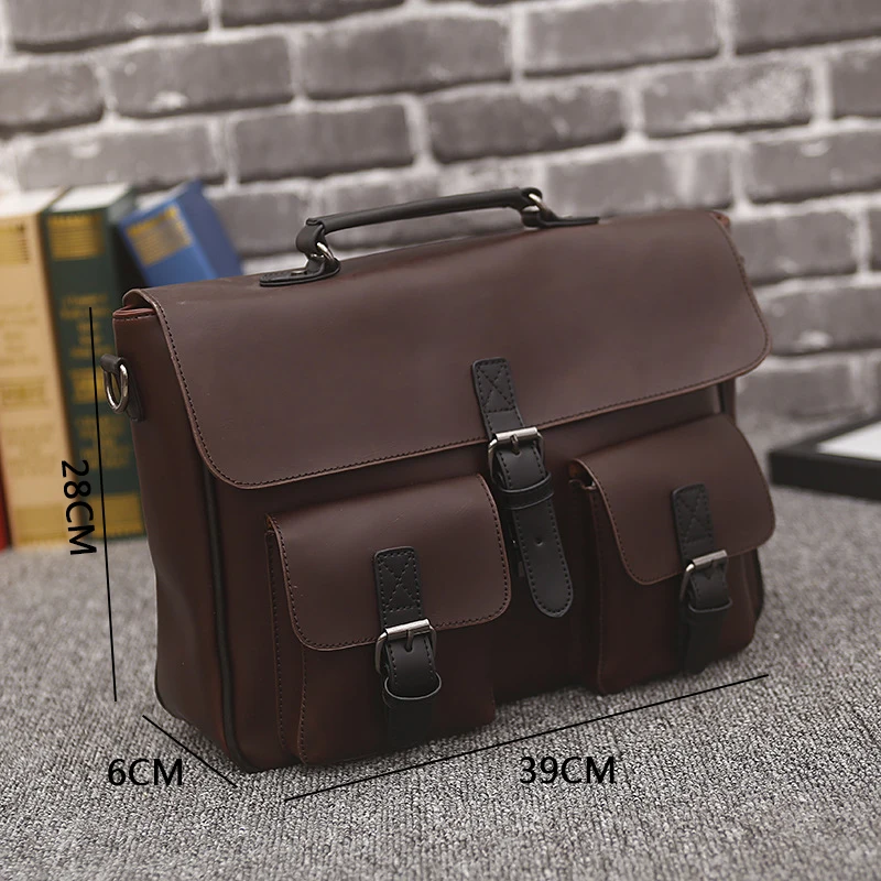 Винтажный Мужской портфель из искусственной кожи сумка на плечо для ноутбука