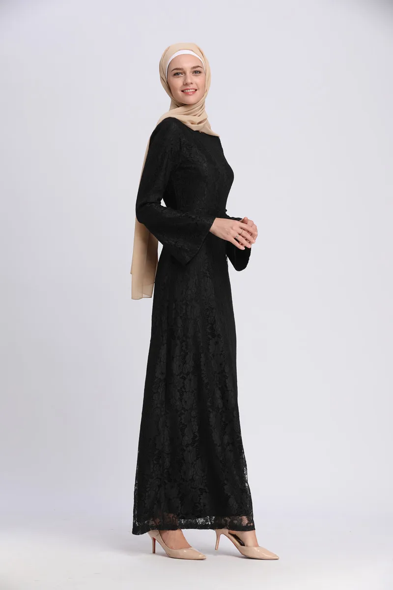 Элегантное мусульманское кружевное платье-футляр abaya, макси, кардиган с расклешенными рукавами, длинные халаты, туника, мусульманская одежда