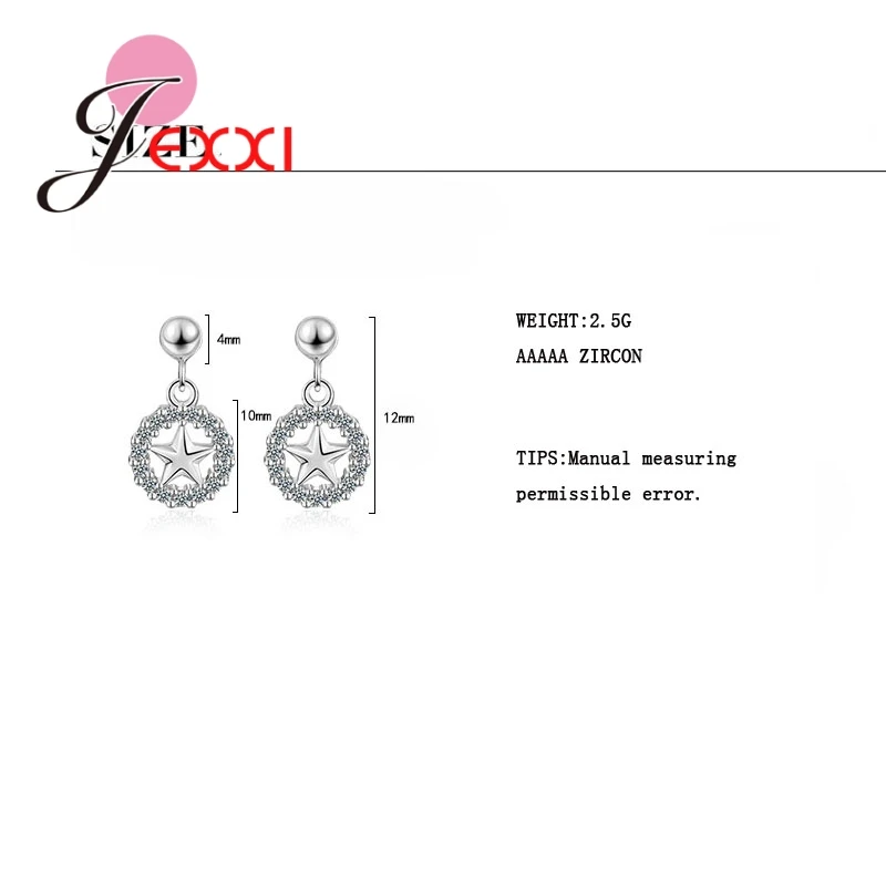 

Five-pointed Star Shape Pendant Earrings 925 Sterling Silver Clear Cubic Zircon Women Wedding Engagement Party Jewelry