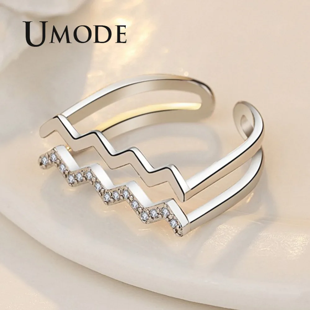 UMODE модное волнистое открытое Манжетное кольцо для женщин циркониевое обходное