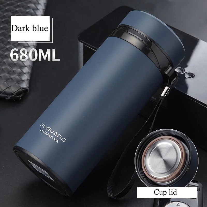 

680ml High Capacity Thermos Men 304 Stainless Steel Water Bottle Vacuum Insulation Teacup Portable Water Cup Drinkware Thermos