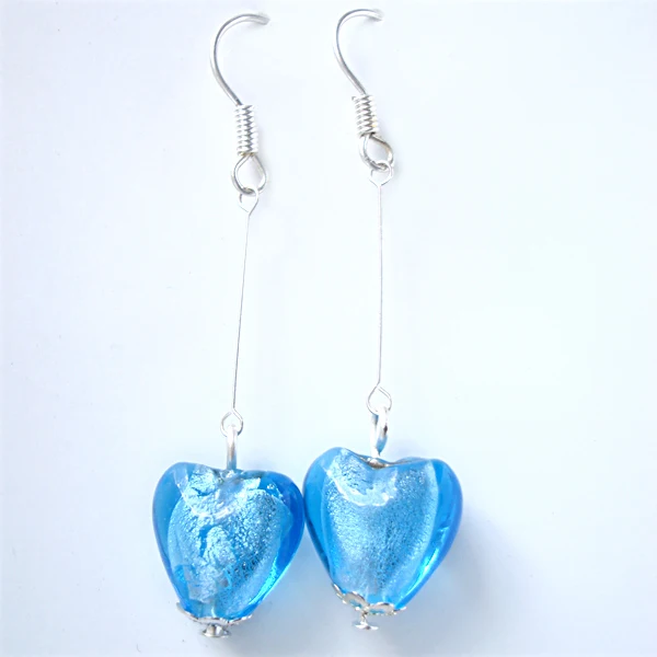 Fashion Murano Glass Handmade Classic Bule and Silver color hook Dangle Earrings |