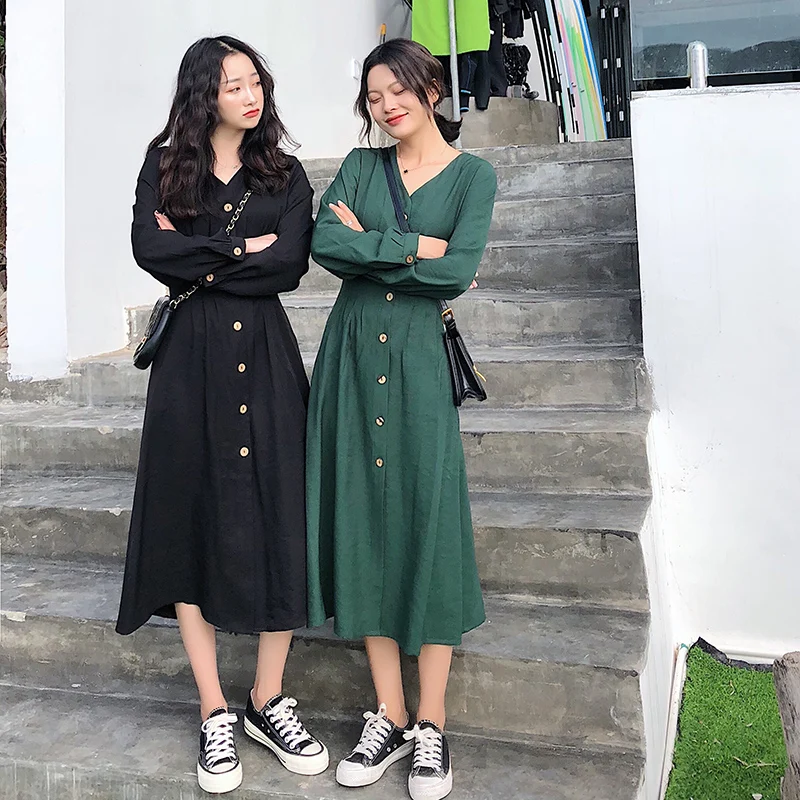 2019 women's spring autumn fat mm Plus size French dress Western style retro was thin waist long V-neck women 100 kg | Женская